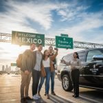 Private Valle de Guadalupe wine tour from San Diego featuring a group of friends enjoying a premium wine tasting at sunset with scenic vineyard views.